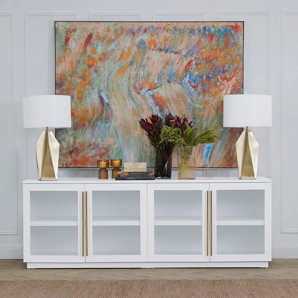 Santiago Ribbed Glass Sideboard Buffet Table - White – Alfresco Collective