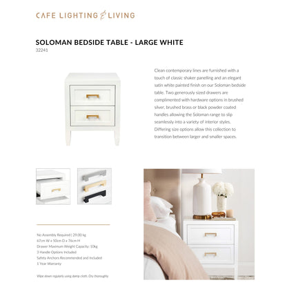 Soloman Large Two Drawer Bedside Table - White Bedside Table Cafe Lighting & Living   