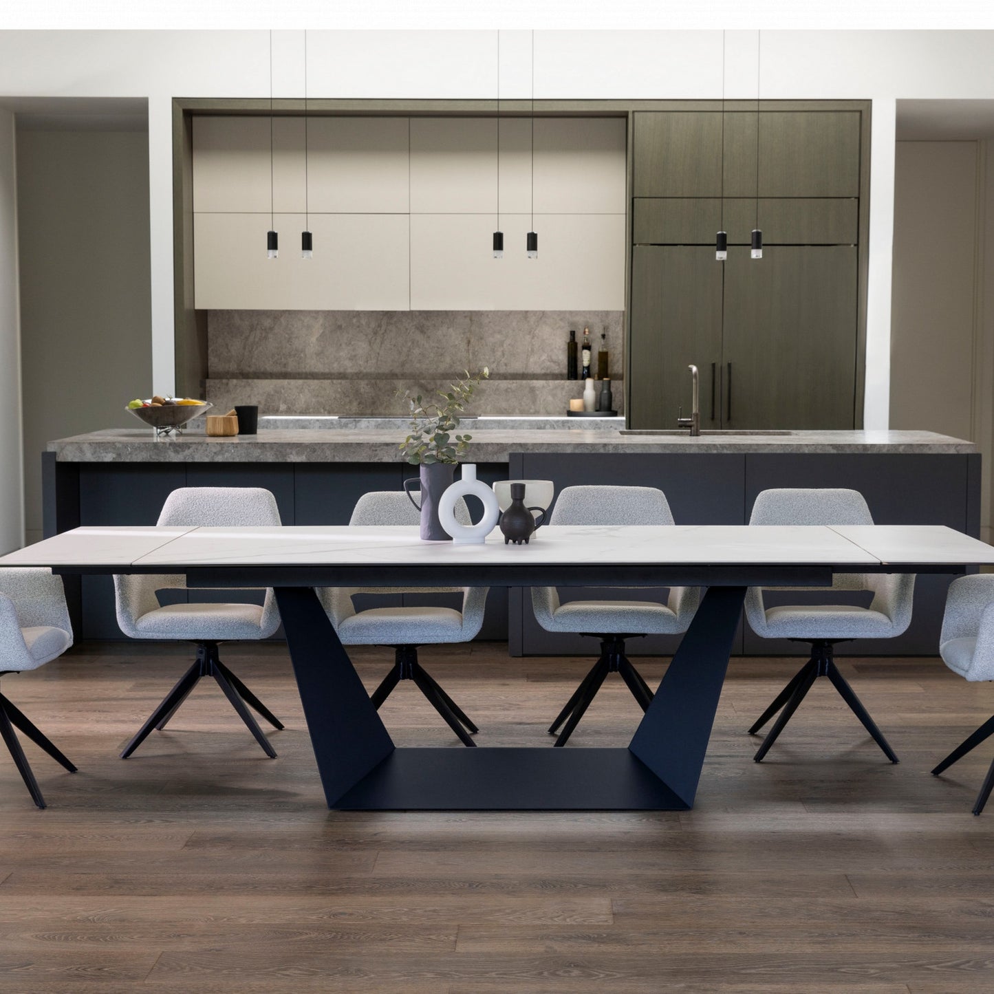 Symphony Ceramic Extension Dining Table Marmo - White Storm