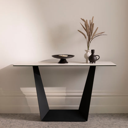 Symphony Marmo Ceramic Console Table - White Storm